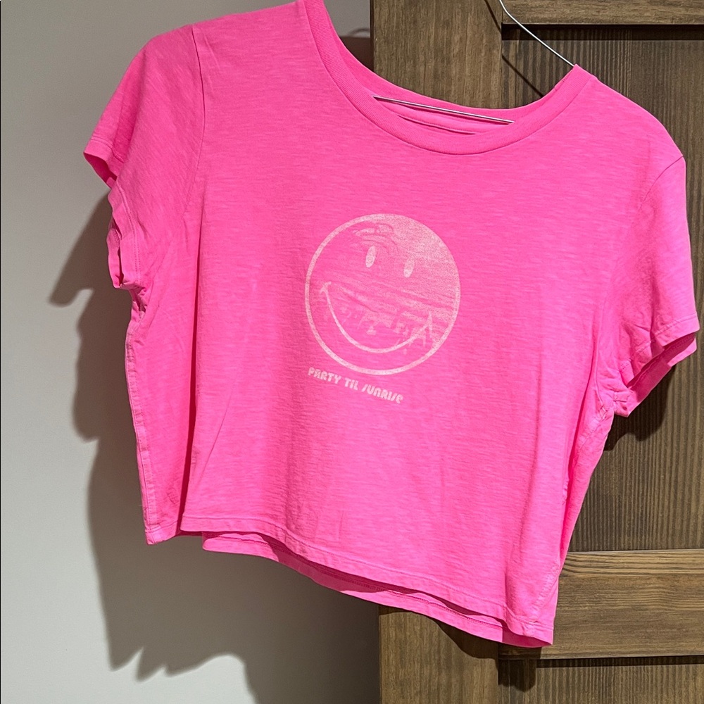 Aerie Pink Crop Top with Smiley Face